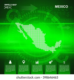 Map Of Mexico,Abstract Green background, pixel vector illustration