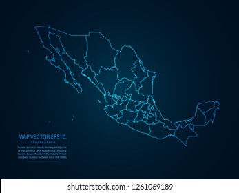 Map of mexico,Abstract mash line and point scales on dark background for your web site design map logo, app, ui,Travel. Vector illustration eps 10.