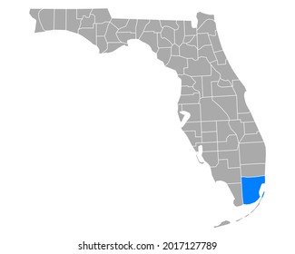 Map of Miami-Dade in Florida on white