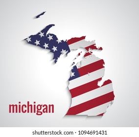 Map of Michigan. Abstract vector map with flag of USA