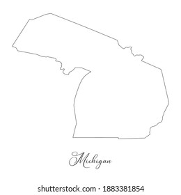 Mapa de Michigan. Frontera de Michigan y nombre manuscrito del estado. Mapa minimalista. Este mapa vectorial es adecuado para la edición digital y las impresiones de todos los tamaños.