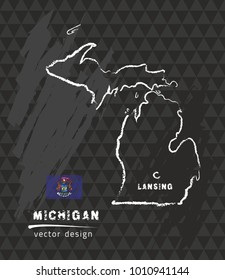 Map of Michigan, Chalk sketch vector illustration