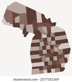 Map of Michigan with counties. Just a simple state border map with county division. Brown color palette. Blank State of Michigan shape with administrative division. Vector illustration.