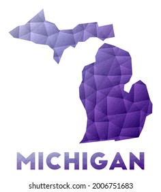 Map of Michigan. Low poly illustration of the US state. Purple geometric design. Polygonal vector illustration.