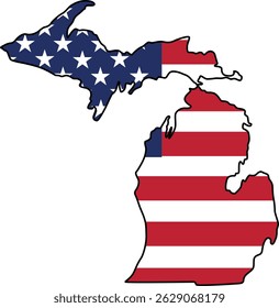 Map of Michigan State Design with USA Flag