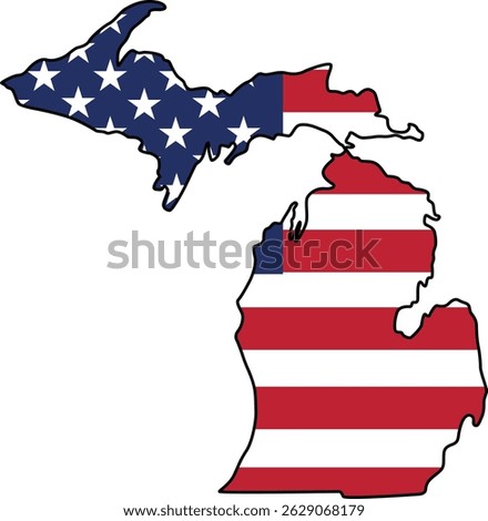 Map of Michigan State Design with USA Flag