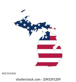 Map of Michigan with USA flag vector illustration design template.