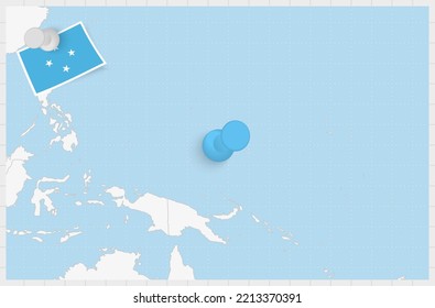 Map of Micronesia with a pinned blue pin. Pinned flag of Micronesia, vector illustration.