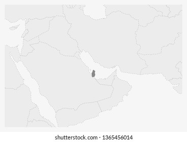 Map of Middle East with highlighted Qatar map, gray map of Qatar with neighboring countries