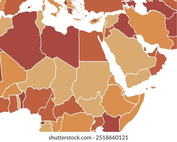 Map of Middle East modern colors vector, isolated on white background.map silhouette, backdrop, earth geography, political,reports,city, infographic, political, concept, outline.