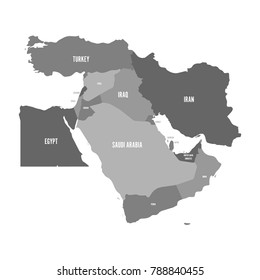 Map of Middle East, or Near East, in shades of grey. Simple flat vector ilustration.