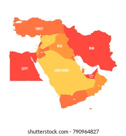 Map of Middle East, or Near East, in shades of orange. Simple flat vector ilustration.