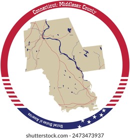 Map of Middlesex County in Connecticut, USA arranged in a circle.