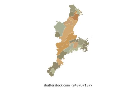 Map of Mie for education,Travel worldwide, earth geography website layouts, background,study geography,work in graphics.Suitable for those interested in using illustrations Provinces in Japan