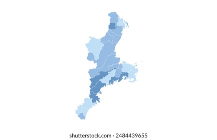 Map of Mie isolated blue tone color style.Map of Japan.for website layouts, background, education, precise, customizable, Travel worldwide, map silhouette backdrop, earth geography, political.