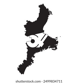Map of Mie prefecture with its official flag in white and black colors. Vector illustration