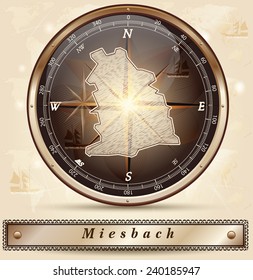Map of Miesbach with borders in bronze