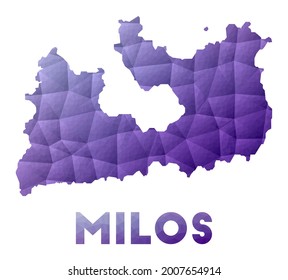 Map of Milos. Low poly illustration of the island. Purple geometric design. Polygonal vector illustration.