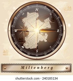 Map of Miltenberg with borders in bronze