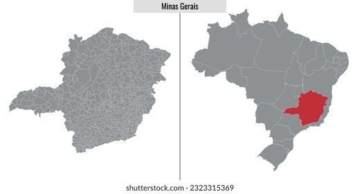 map of Minas Gerais state of Brazil and location on Brazilian map