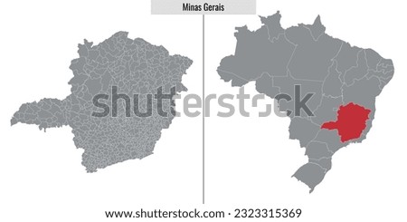 map of Minas Gerais state of Brazil and location on Brazilian map