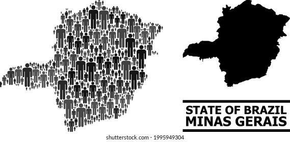 Map of Minas Gerais State for demographics projects. Vector population mosaic. Mosaic map of Minas Gerais State designed of crowd elements. Demographic concept in dark gray color shades.