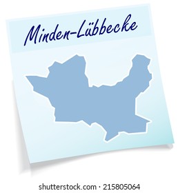 Map of Minden-Luebbecke as sticky note in blue