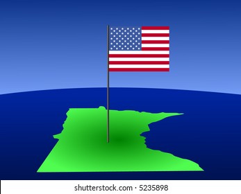 mapa de Minnesota con la bandera estadounidense en el polo