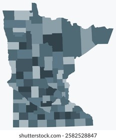 Map of Minnesota with counties. Just a simple state border map with county division. Blue grey color palette. Blank State of Minnesota shape with administrative division. Vector illustration.