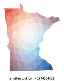 Map of Minnesota. Low poly illustration of the US state. Geometric design with stripes. Technology, internet, network concept. Vector illustration.