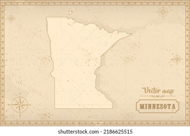 Map of Minnesota in the old style, brown graphics in retro fantasy style