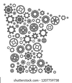 Map of Minnesota State created with gray engine components. Vector abstract mosaic of map of Minnesota State with industry symbols. Engineering flat design for industry applications.