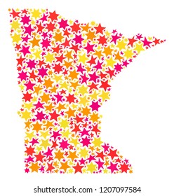 Map of Minnesota State designed with colored flat stars. Vector colored geographic abstraction of map of Minnesota State with red, yellow, orange stars.
