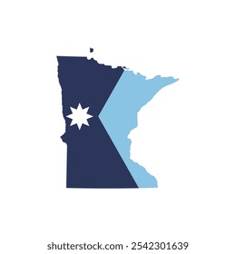 Mapa del estado de Minnesota con su bandera oficial. Ilustración vectorial