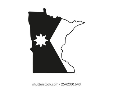 Map of the Minnesota state with its official flag in white and black color. Vector illustration