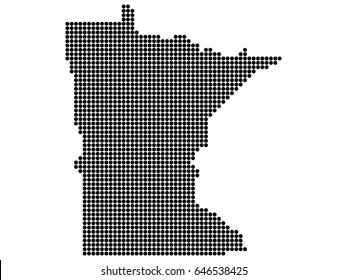 Map of Minnesota state print. White background, black dots. Vector illustration.