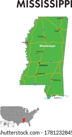 Map Mississippi Map Depicts State Capitals Stock Vector (Royalty Free ...