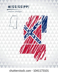 Map of Mississippi with hand drawn sketch pen map inside. Vector illustration
