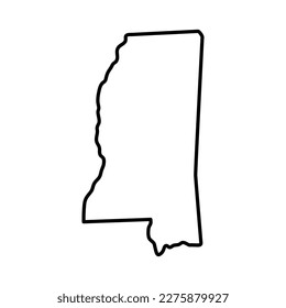 Map of Mississippi is a state of United States. Editable stroke. Vector illustration.