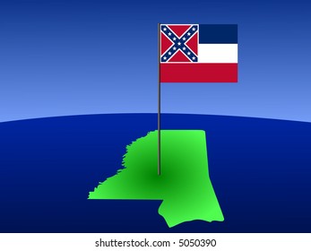 map of Mississippi and their flag on pole illustration