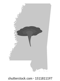 Map of Mississippi and tornado symbol