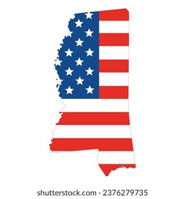 Map of Mississippi with USA flag. USA map