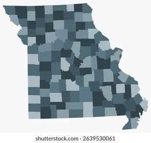 Map of Missouri with counties. Just a simple state border map with county division. Blue grey color palette. Flat State of Missouri shape with administrative division. Vector illustration.