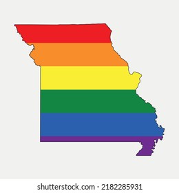 Map of Missouri and Lgbt flag - United States outline silhouette graphic element Illustration template design
