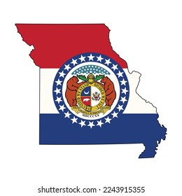 Map of the Missouri state with its official flag isolated on white background. Vector illustration