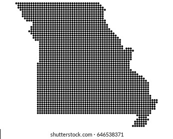 Map of Missouri state print. White background, black dots. Vector illustration.