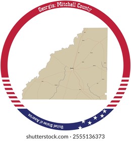 Map of Mitchell County in Georgia, USA arranged in a circle.