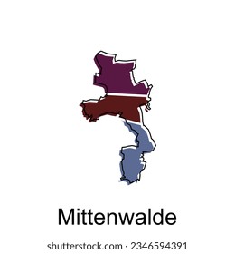 Mapa de Mittenwalde Colorful con diseño de contorno, plantilla de ilustración de vector del país del mapa mundial