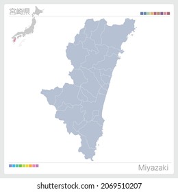 Karte von Miyazaki. Karte der Präfekturen in Japan