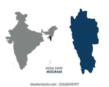 Mapa de Mizoram , Mapa de Mizoram con India, Mapa de la Ilustración del Vector del estado de Mizoram, Mizoram con color sólido, India.